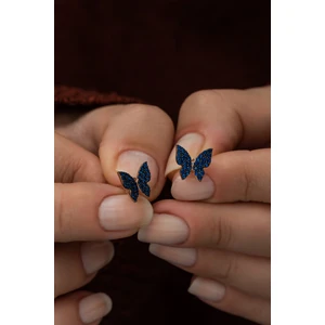 925 Ayar Minik Mavi Kelebek Küpe Kadın Gümüş Küpe