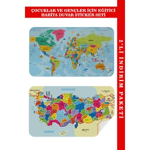 Harita Sepeti Eğitici ve Öğretici Dünya ve Türkiye Haritası Çocuk Odası Duvar Sticker 3882XL