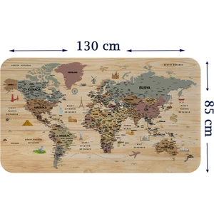 Harita Sepeti Ahşap Görünümlü Türkçe Eğitici Detaylı Atlası Dekoratif Dünya Haritası Duvar Sticker  3844XL