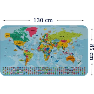 Harita Sepeti Dünya Haritası Eğitici Ülke Bayraklı Türkçe Harita Çocuk Odası Genç Odası Duvar Sticker 3865BAYRAKXL