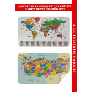 Harita Sepeti Eğitici Öğretici Dünya ve Türkiye Haritası Çocuk Odası Duvar Sticker 3885