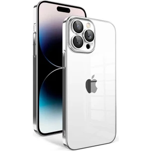 Apple iPhone 14 Pro Kılıf Kamera Korumalı Renkli Çerçeveli Garaj Kapak Gümüş Telefon Kılıfı
