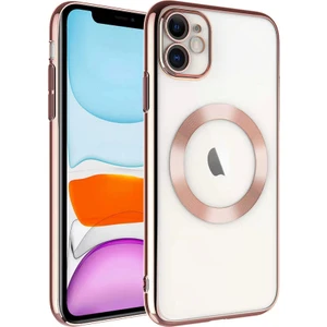 Apple iPhone 11 Kılıf Wireless Şarj Özellikli Sert Pc Riksos Magsafe Silikon Kapak Rose Gold Telefon Kılıfı