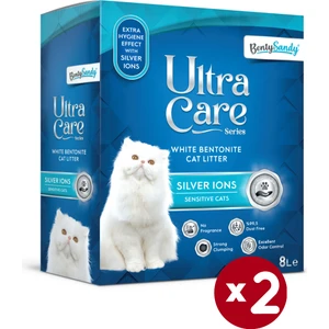 Ultra Care Series Hassas Kediler İçin Gümüş İyonlu Topaklanan İnce Taneli Kedi Kumu 8lx2