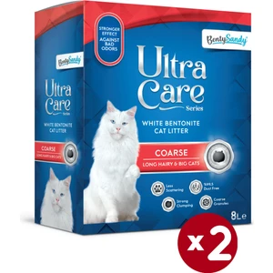 Ultra Care Series Büyük ve Uzun Tüylü Kediler İçin Topaklanan İri Taneli Kedi Kumu 8lx2