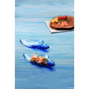 Cam 2'li Marine Batik Mavi Servis Tabağı Meze & Sunum Kabı Kayığı Lokumluk