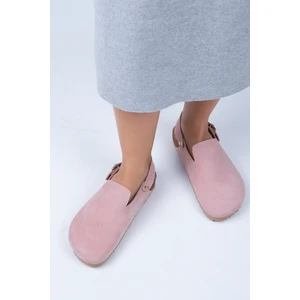 Holly Kadın Deri Kemerli Tokalı Pembe - Gold Sandalet