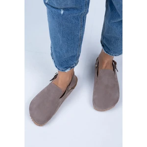 Holly Kadın Deri Kemerli Tokalı Vizon - Gold Sandalet