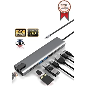 Yd-36 Usb-C - Hdtv Çok Fonksiyonlu 8 Port Çevirici Adaptör