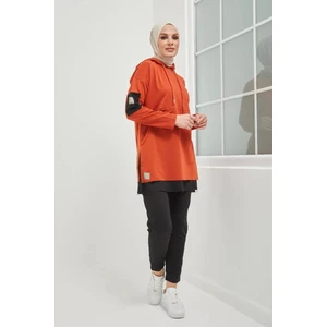 Burcu Tesettür Pamuklu Tunik Pantolon  Eşofman Takım TRN2030 Kiremit