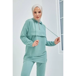 Burcu Tesettür Önden Yarım Fermuarlı Eşofman Takımı TRN1019 Mint