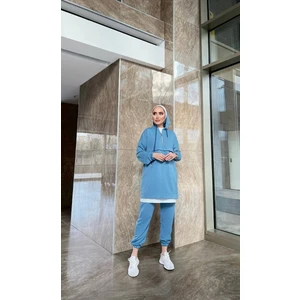 Burcu Tesettür Önden Yarım Fermuarlı Eşofman Takımı TRN1019 Mavi