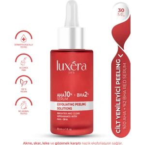 Luxera Paris Aha Bha Cilt ve Ton Eşitleyici, , ve Leke , Vegan Kırmızı Peeling Serum (%10 Aha + %2 Bha)