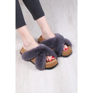 Kadın Günlük Çapraz Peluş Terlik TS1132