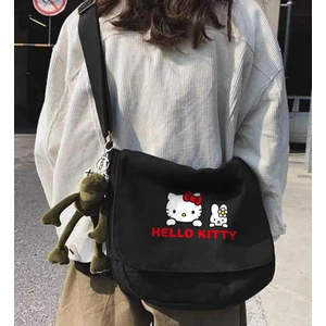 Touz Moda Hello Kitty Baskılı Siyah Postacı Çantası