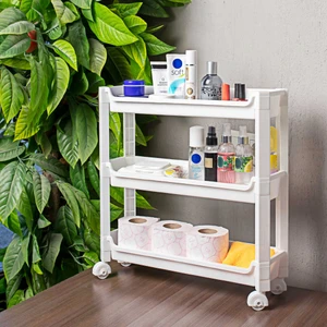 Org-65 Tekerlekli 3 Katlı 46,5X14,5X48,3 cm Hareketli Raf Beyaz