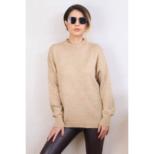 Kadın Camel Oversize Basic Kazak