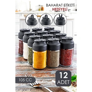 Grimor Life 12'li Çift Kapaklı Cam Baharatlık Seti - Tuzluk Biberlik Baharatlık Takımı