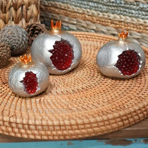 Büyük 3'lü Patlak Nar Hediyelik Dekoratif Biblo, Dekoratif Salon Aksesuar Seti , Kişiye Özel Hediye