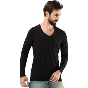 Erkek V Yaka Uzun Kollu Tshirt Siyah 1166