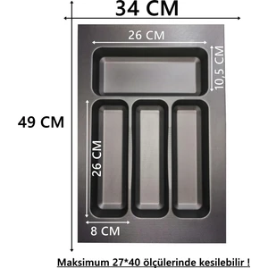 34x49 Çekmece Içi Antrasit Kaşıklık Ücretsiz Kesim (27x40 Cm'e Kadar Kesilebilir)