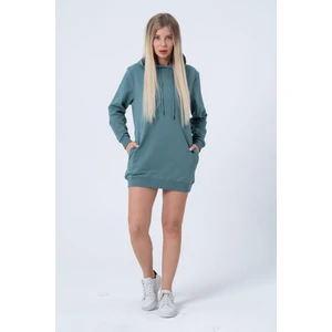 Yeşil Uzun Sweatshirt Elbise Tunik Uzun Kollu Yandan Cepli
