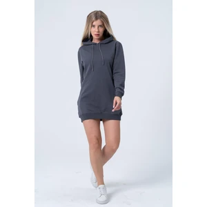 Füme Uzun Sweatshirt Elbise Tunik Uzun Kollu Yandan Cepli