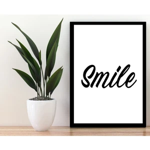 Trend Poster Smile Siyah Çerçerve Görünümlü Duvar Tablosu Retro Ahşap Poster