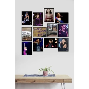 Trend Poster Yıldız Tilbe Set Siyah Çerçerve Görünümlü Duvar Tablosu Retro Ahşap Poster