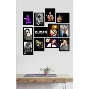 Trend Poster Duman Set Siyah Çerçerve Görünümlü Duvar Tablosu Retro Ahşap Poster