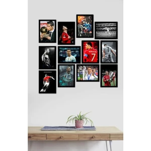 Trend Poster C.ronaldo Set Siyah Çerçerve Görünümlü Duvar Tablosu Retro Ahşap Poster