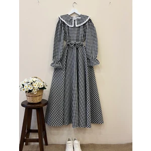 Küçüğüm Butik Tesettür Seyyar Yakalı Siyah Pötikare Elbise