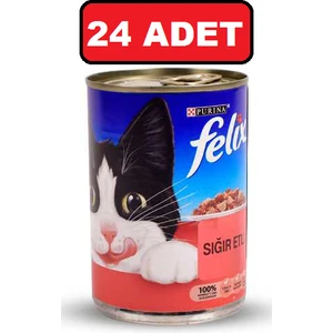 Felix Sığır Etli Kedi Kedi Konserve Islak Maması 400 gr x 24 Adet Yaş Mama Konserve