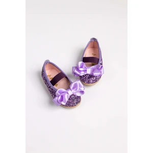 Le Mabelle Lila  Fiyonklu Simli Kız Çocuk Ayakkabı