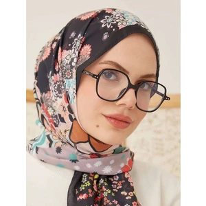 Yamalı Çiçek Desen Dijital Soft Şal-Siyah