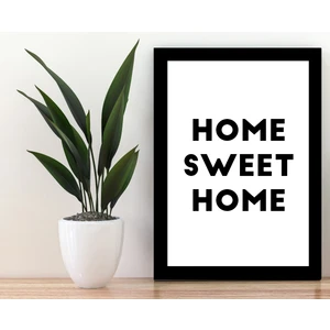 Trend Poster Sweet Home Yazılı Siyah Çerçerve Görünümlü Duvar Tablosu Retro Ahşap Poster