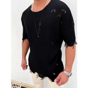 Elku Moda Yırtık Detaylı Tişört Lazer Kesim Tshirt