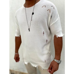 Elku Moda Yırtık Detaylı Tişört Lazer Kesim Tshirt