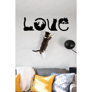 Diji Wood Kedi Tablosu Love Duvar Yazısı Dekoratif Tablo Ahşap Duvar Süsü