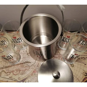 1937 Logolu Metal Buz Kovası ve 6 Adet Rakı Kadehi
