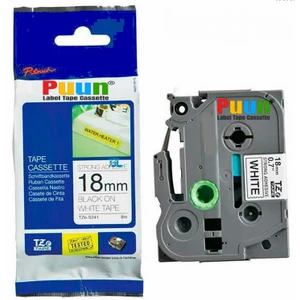 Brother P-Touch TZE-S241 18MM x 8m Güçlü Yapışkanlı Beyaz Üzerine Siyah Muadil Laminasyon Etiket Şeridi