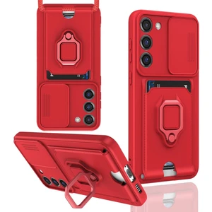 M.TK Moveteck S23 Plus Kılıf Kamera Korumalı Standlı Yüzüklü Kartvizitli Ipli Silikon
