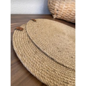 My İstasyon Hasır Amerikan Servisi Supla Örme Bambu Kalite Runner 2 Adet Tabak Altlığı Dikişli Handmade