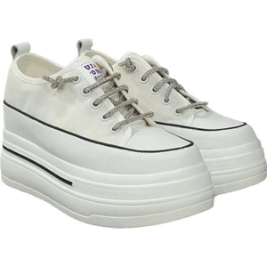 Taşlı Bağcıklı Keten Dolgu Topuk Bayan Spor Ayakkabı