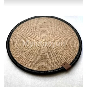 My İstasyon Hasır Amerikan Servisi Supla Örme Bambu Kalite Runner, 6 Adet Tabak Altlığı Makine Dikişli Handmade