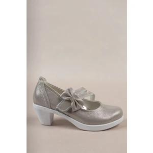 Topuklu Çatal Baretli Gümüş Kız Çocuk Ayakkabı