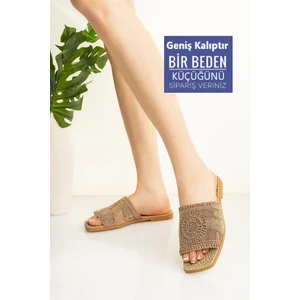 Moda Fırsat Kadın Nude Dantel Detaylı Rahat Terlik Yeni Sezon Örgülü Nakışlı Şık Yazlık Terlik Dış Mekan ve Ev Terliği