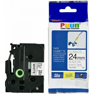 Brother P-Touch TZE-FX251 24MM x 8m Beyaz Üzerine Siyah Esnek Muadil Laminasyon Etiket Şeridi