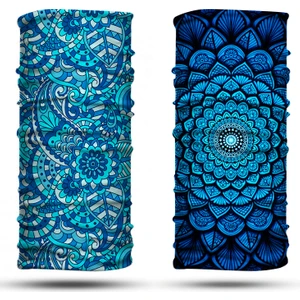 Dair Aksesuar Lacivert Mandala Desenli 2'li Set Boyunluk Bandana Outdoor Balaklava Yüz Maskesi Kafa Bandı