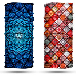 Dair Aksesuar Lacivert Mandala - Motif Desenli 2'li Set Boyunluk Bandana Outdoor Balaklava Yüz Maskesi Kafa Bandı
